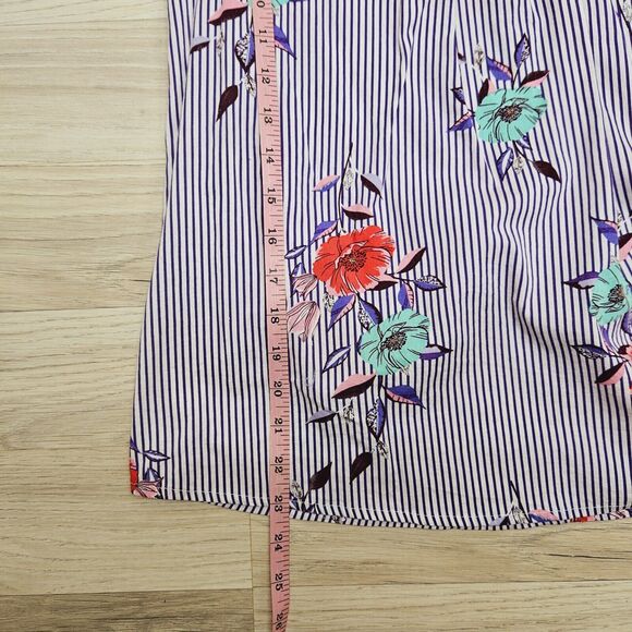 GRAND & GREENE Womens Purple Floral Stripe Ruffle Bell Sleeve Blouse Size L - Picture 5 of 8